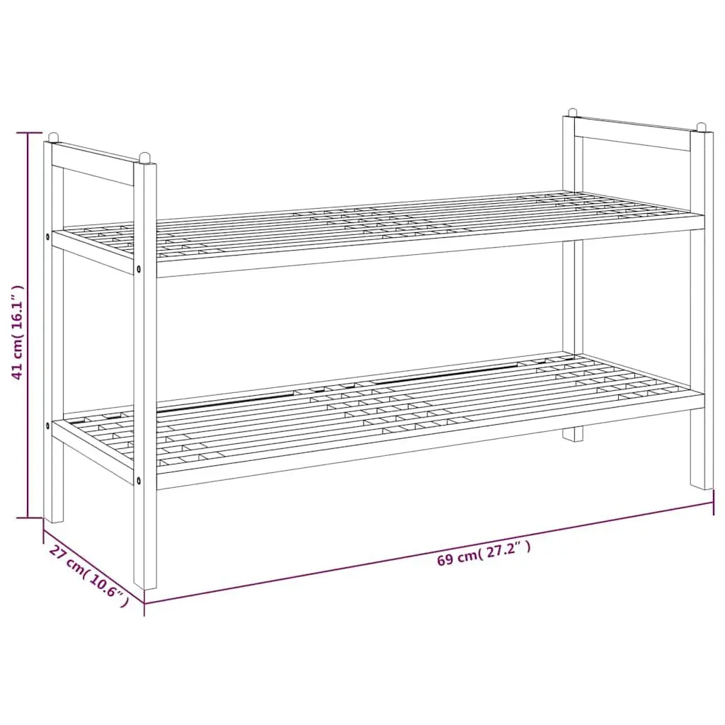 Shoe Rack Solid Wood Storage Organiser 2 Shelves Brown