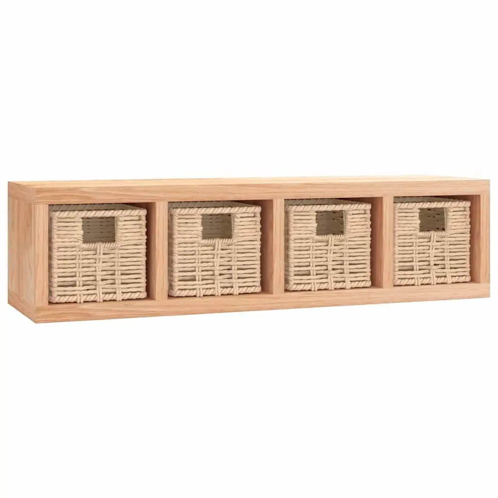 Wall Shelf with Removable Baskets, Solid Wood