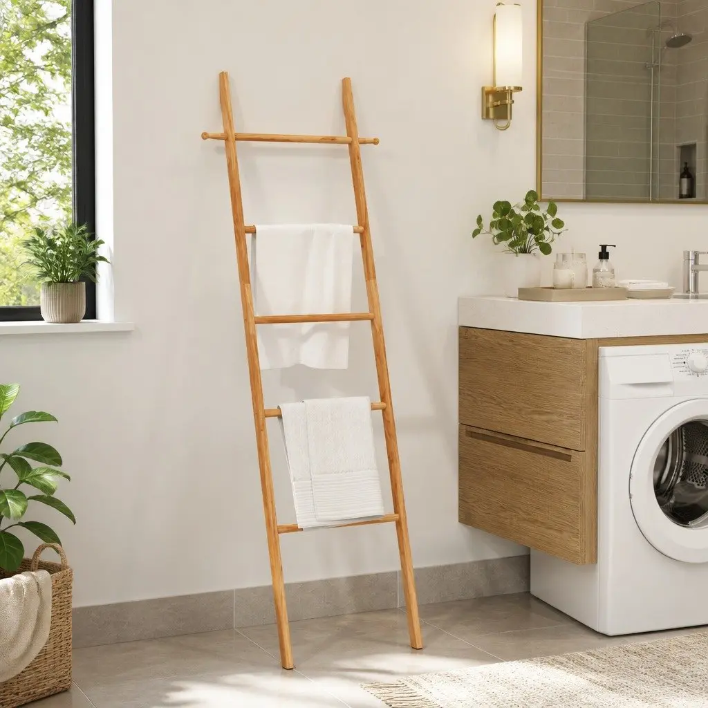 Towel Ladder Solid Wood 170 cm Brown Storage Rack Bathroom Bedroom Home Decor