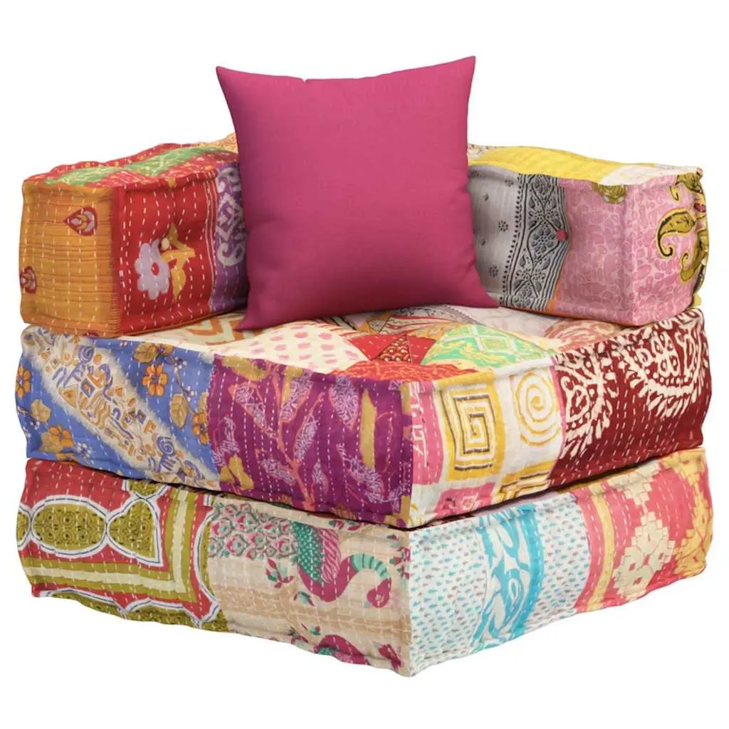 Modular Pouffe Corner Sofa Chaise Lounge Chair Multicolour Cotton Fabric with Pillow