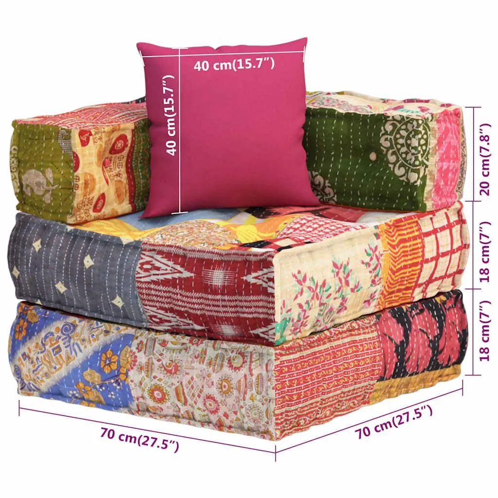 Modular Pouffe Corner Sofa Chaise Lounge Chair Multicolour Cotton Fabric with Pillow