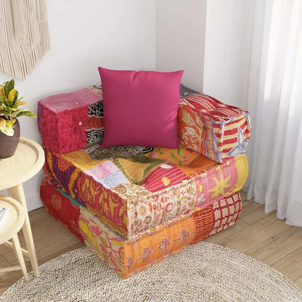 Modular Pouffe Corner Sofa Chaise Lounge Chair Multicolour Cotton Fabric with Pillow