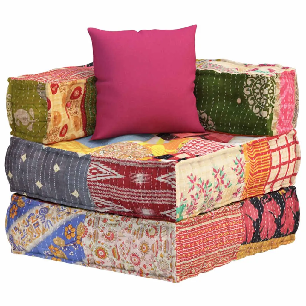 Modular Pouffe Corner Sofa Chaise Lounge Chair Multicolour Cotton Fabric with Pillow