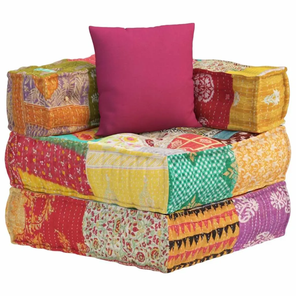 Modular Pouffe Corner Sofa Chaise Lounge Chair Multicolour Cotton Fabric with Pillow