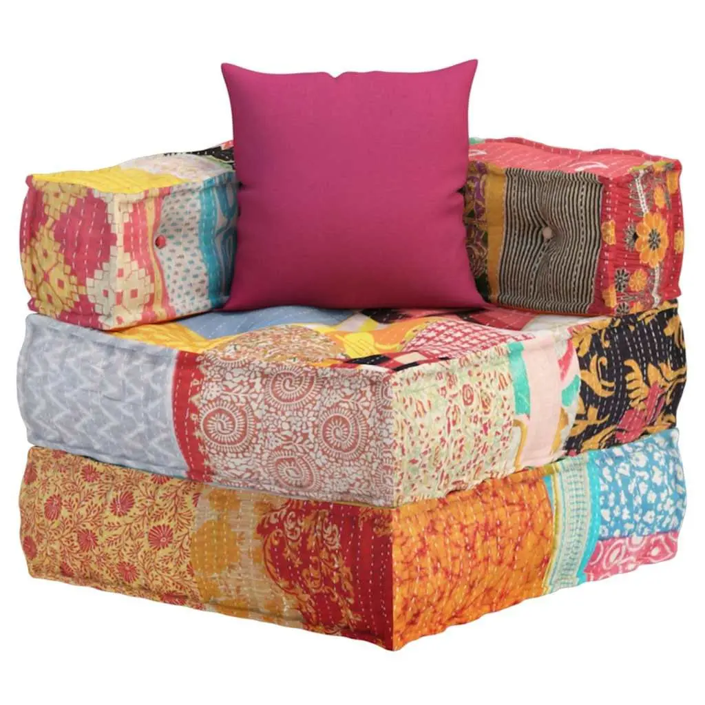 Modular Pouffe Corner Sofa Chaise Lounge Chair Multicolour Cotton Fabric with Pillow