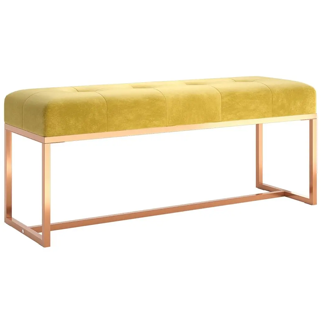 Yellow Velvet Bench Upholstered Padded Seat Living Room Entryway Furniture