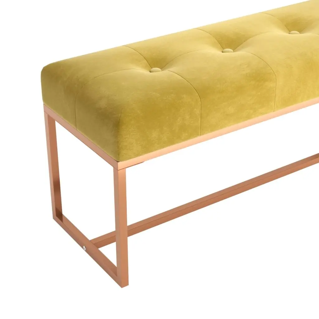 Yellow Velvet Bench Upholstered Padded Seat Living Room Entryway Furniture