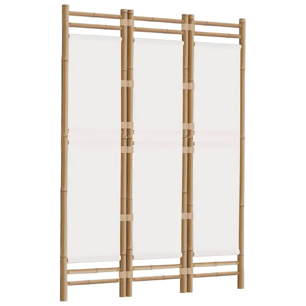 Privacy Screen Bamboo 3-Panel Folding Room Divider Indoor Canvas Cream