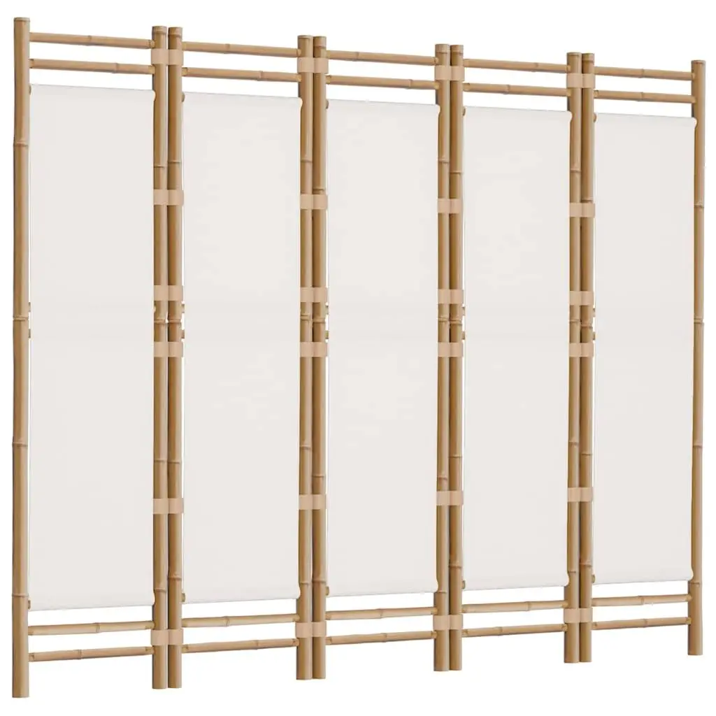 Folding Privacy Screen Room Divider 5 Panel Bamboo Canvas Cream 200cm
