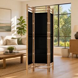 Room Divider Folding 3-Panel Privacy Screen Partition Bamboo Canvas Black