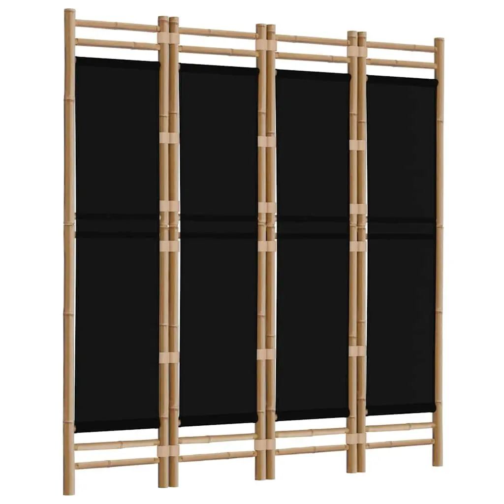 Room Divider Privacy Screen Folding 4-Panel Bamboo Canvas Black