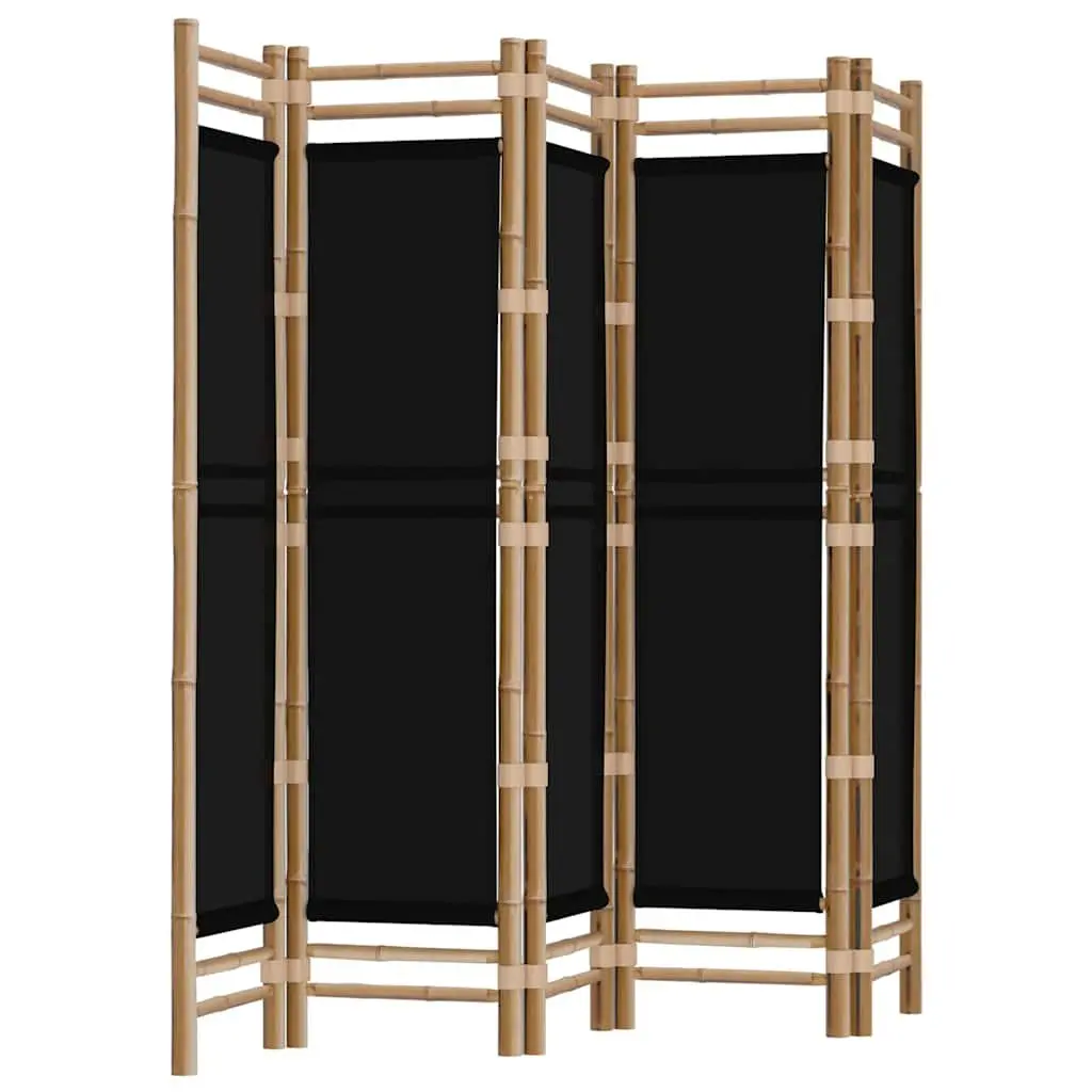 5-Panel Room Divider Privacy Screen 200cm Bamboo Canvas Black