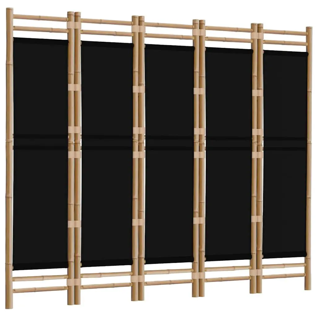 5-Panel Room Divider Privacy Screen 200cm Bamboo Canvas Black