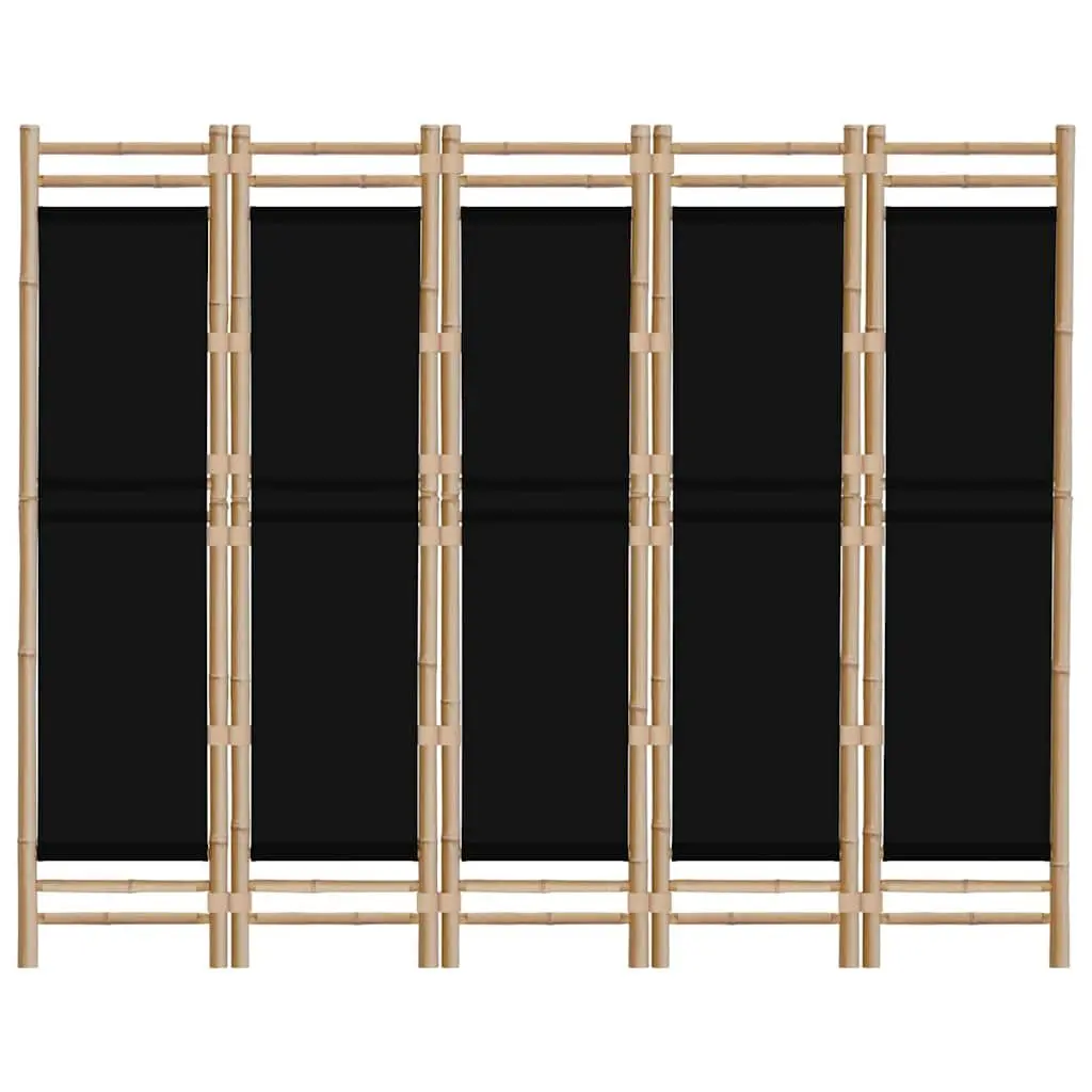 5-Panel Room Divider Privacy Screen 200cm Bamboo Canvas Black