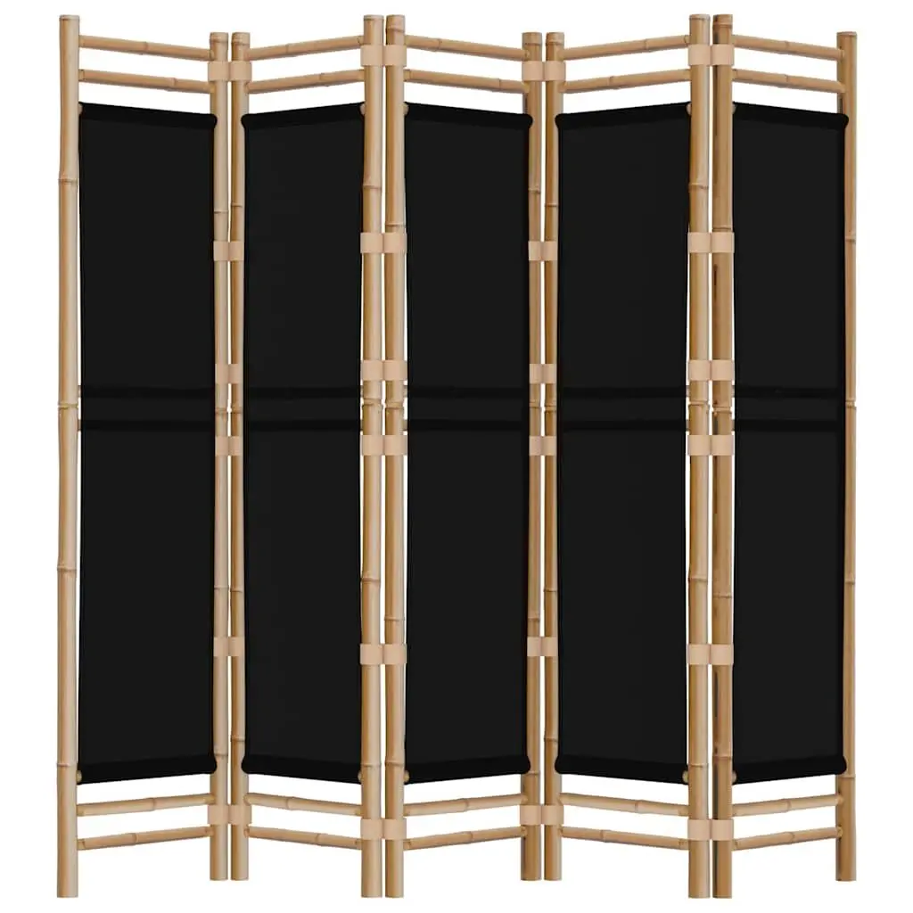 5-Panel Room Divider Privacy Screen 200cm Bamboo Canvas Black