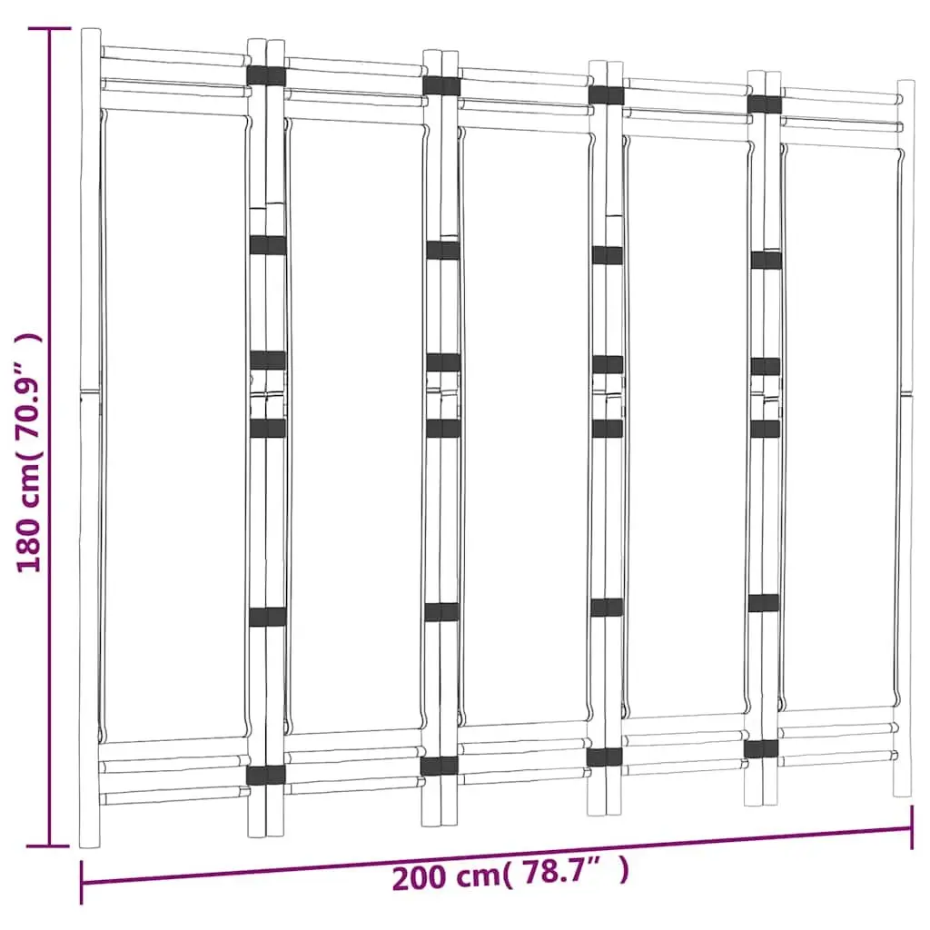 5-Panel Room Divider Privacy Screen 200cm Bamboo Canvas Black