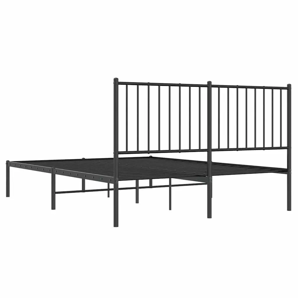 Metal Bed Frame 135x190 cm Black Bedroom Furniture with Headboard and Slats