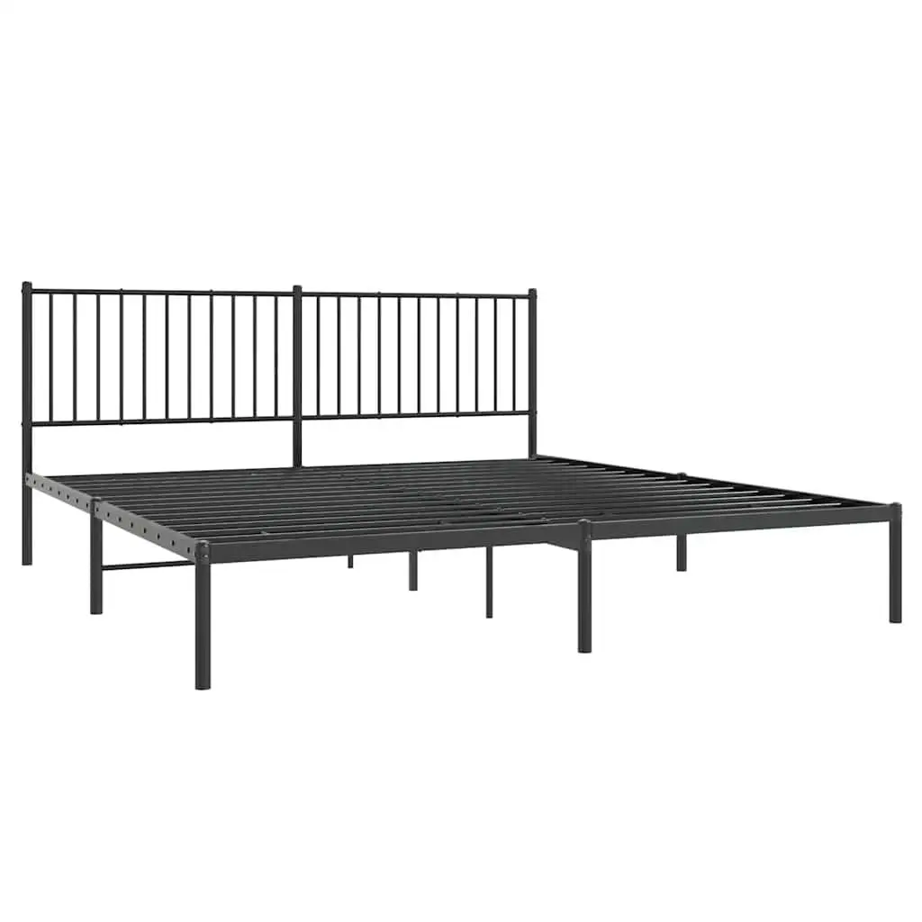 Black Metal Bed Frame King with Headboard Support