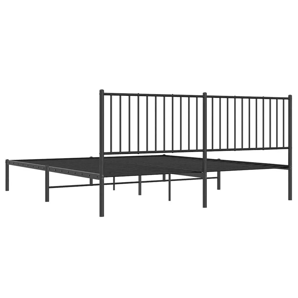 Black Metal Bed Frame King with Headboard Support
