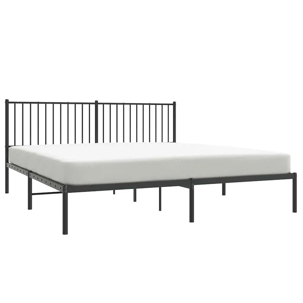 Black Metal Bed Frame King with Headboard Support