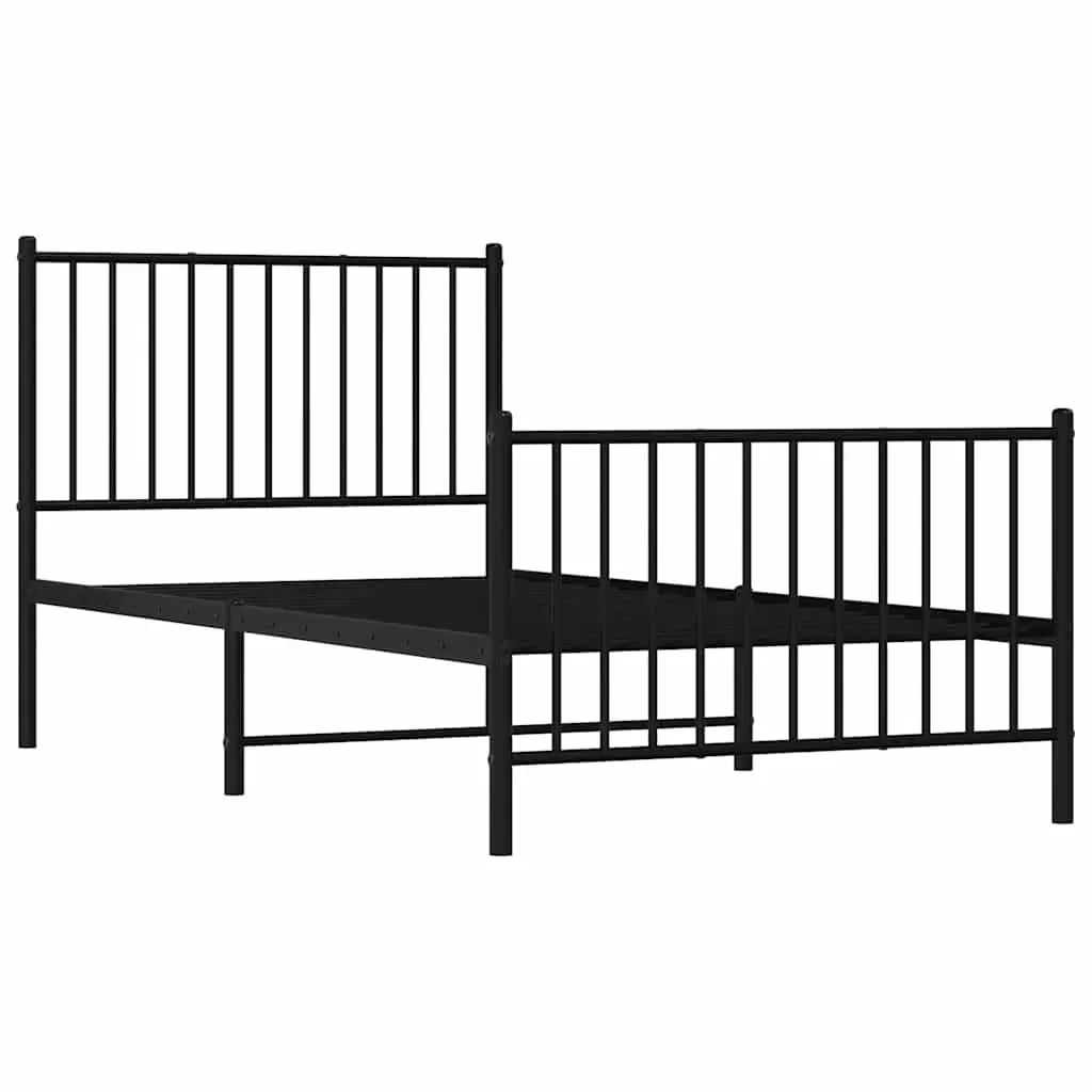 Metal Bed Frame 90x190 cm Headboard Footboard Slatted Base Black