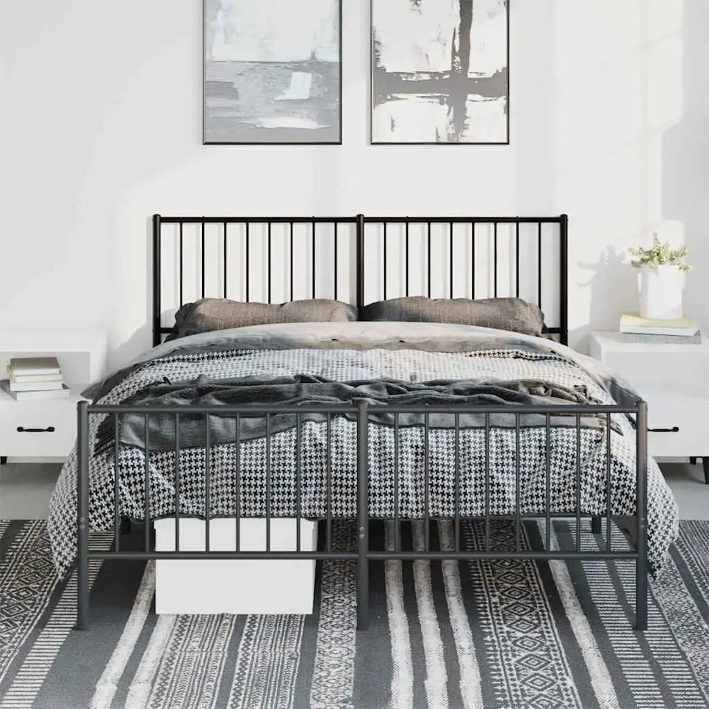 Metal Bed Frame Queen 135x190 cm Black Steel with Footboard and Headboard