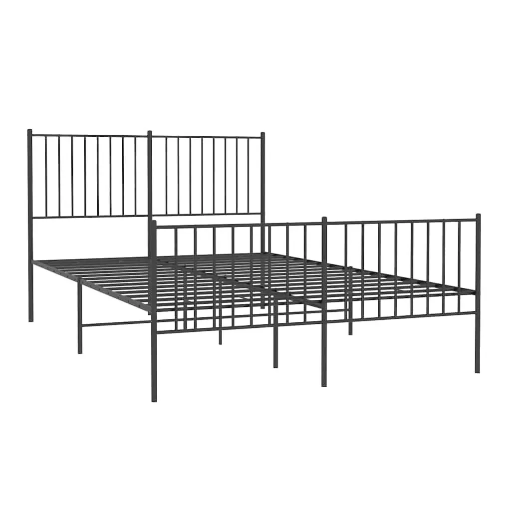 Metal Bed Frame Queen 135x190 cm Black Steel with Footboard and Headboard
