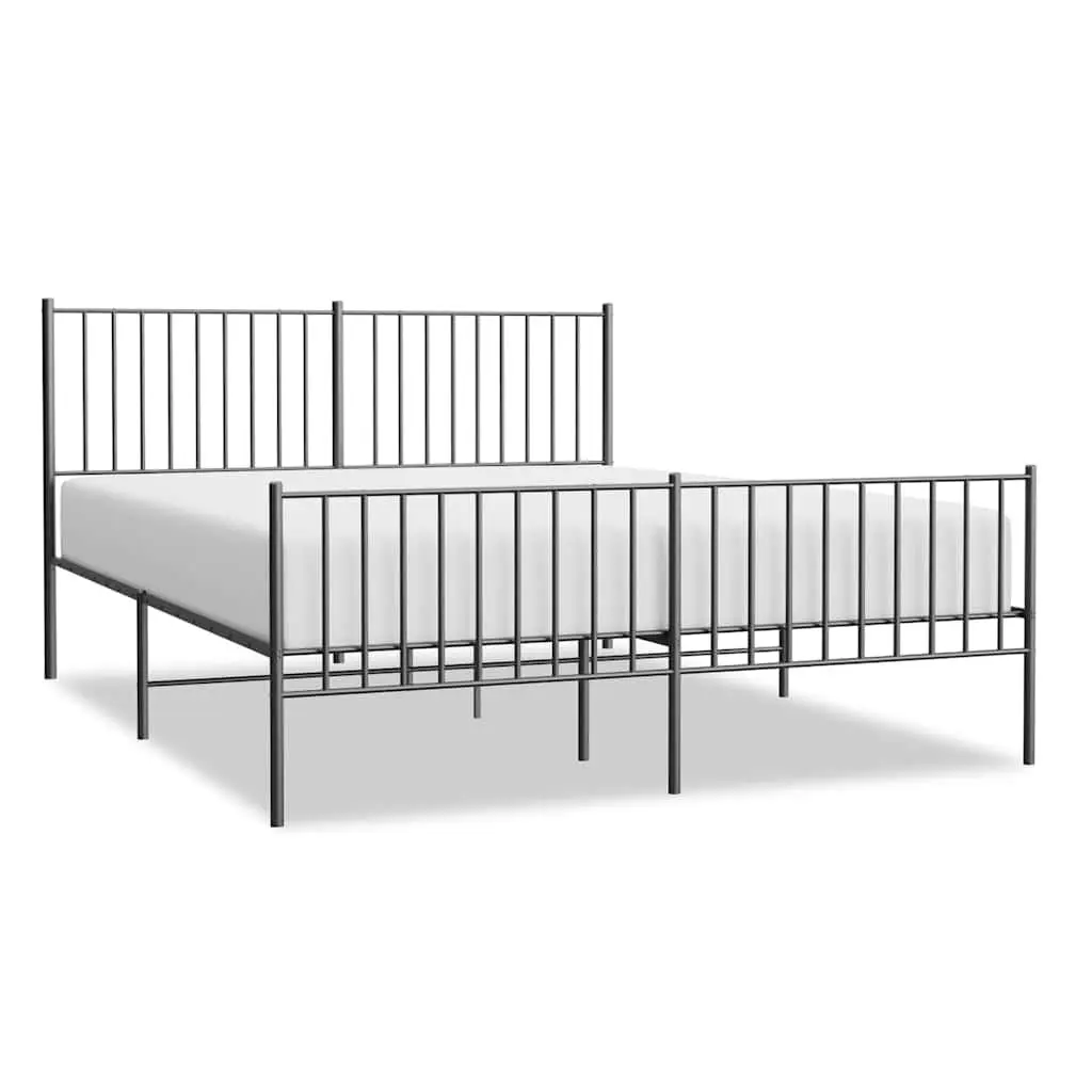 Metal Bed Frame 150x200 cm Black Bedroom Furniture with Headboard and Footboard