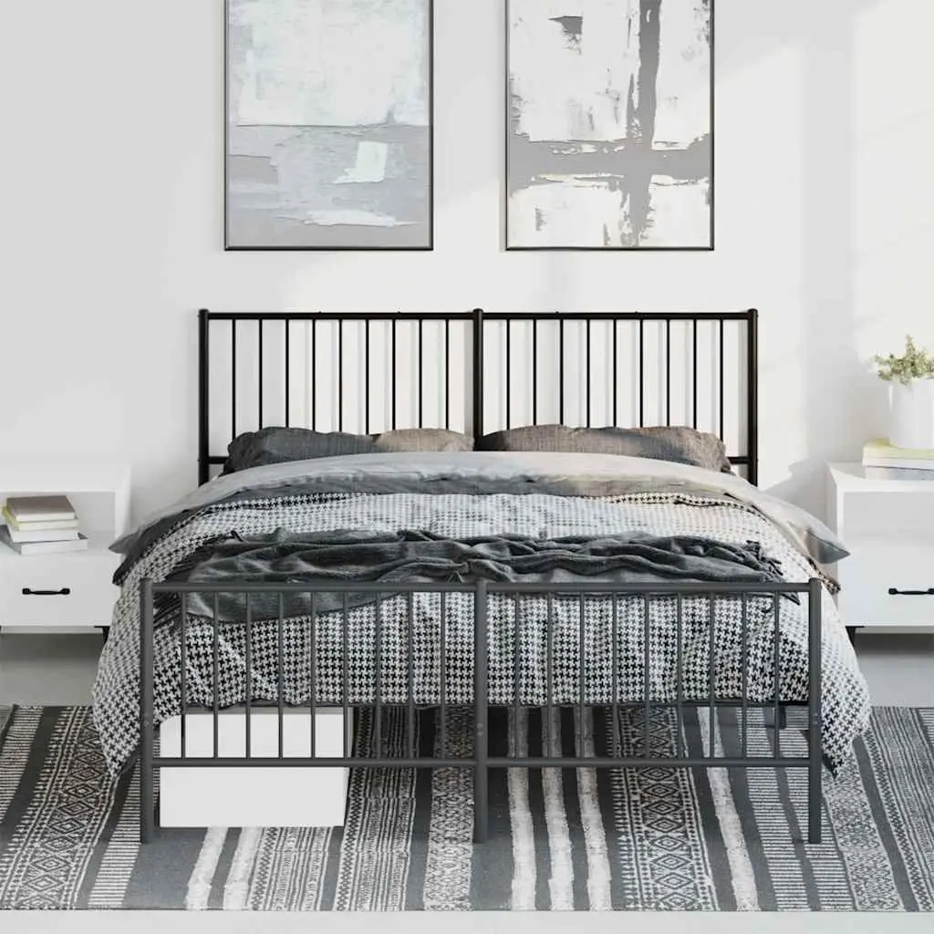 Metal Bed Frame 150x200 cm Black Bedroom Furniture with Headboard and Footboard