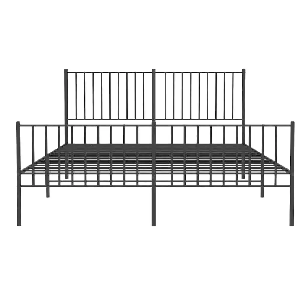 Metal Bed Frame 150x200 cm Black Bedroom Furniture with Headboard and Footboard
