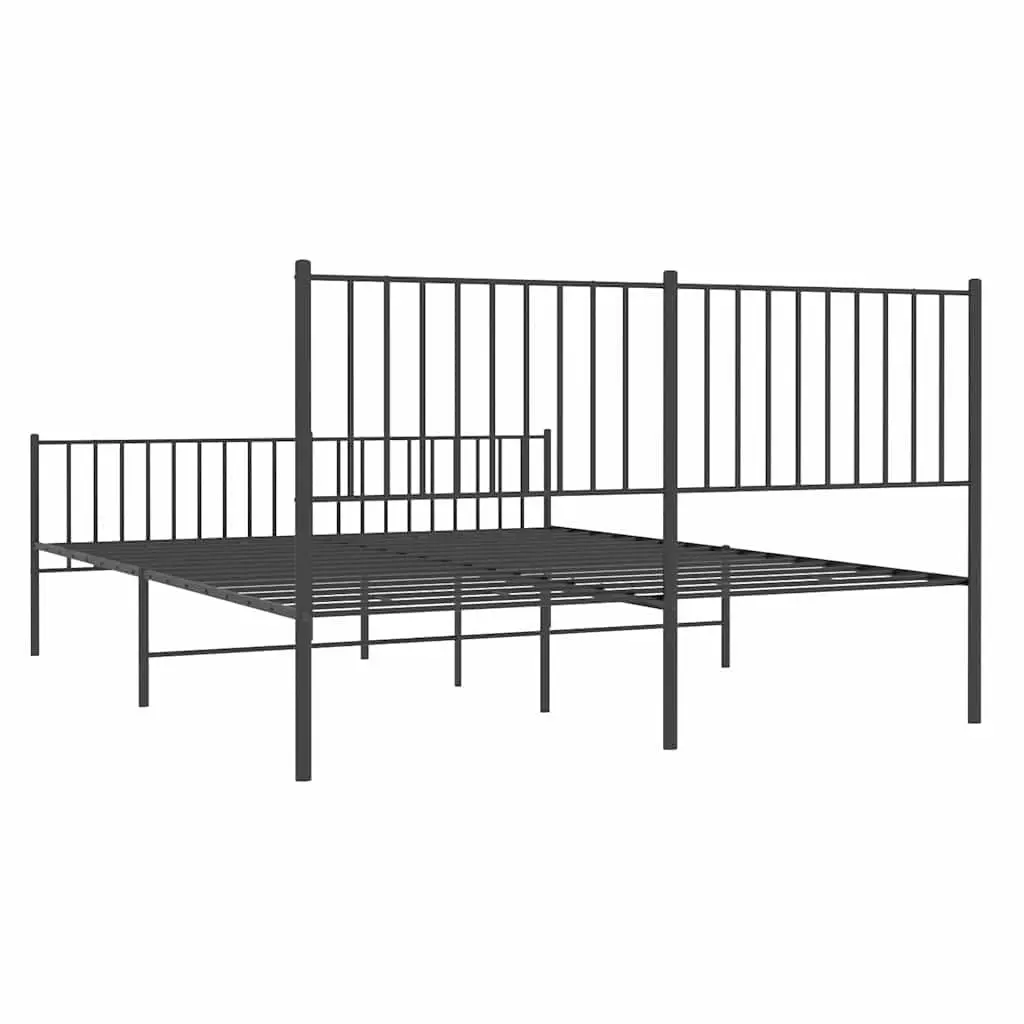 Metal Bed Frame 150x200 cm Black Bedroom Furniture with Headboard and Footboard