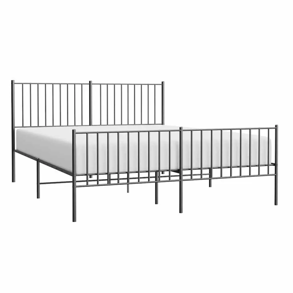 Metal Bed Frame 150x200 cm Black Bedroom Furniture with Headboard and Footboard