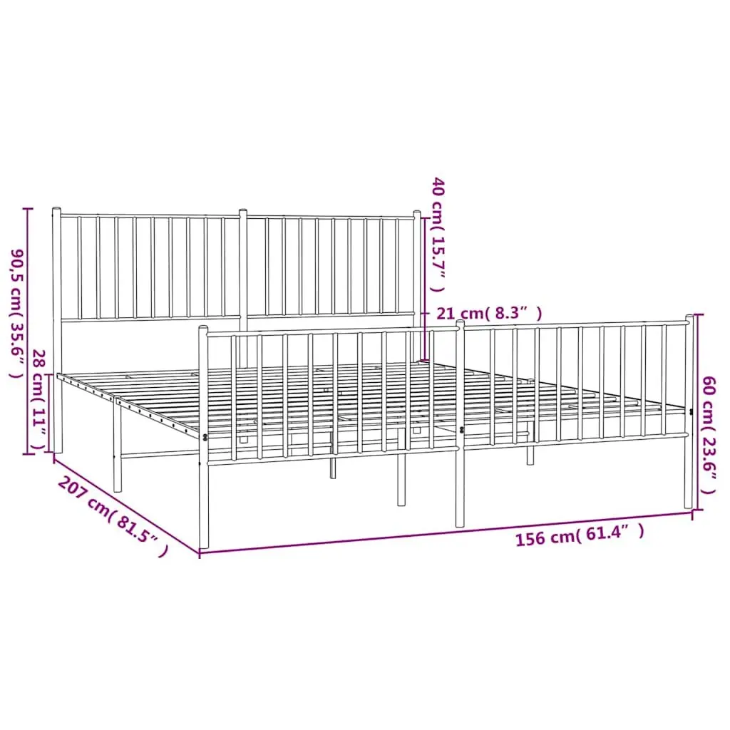 Metal Bed Frame 150x200 cm Black Bedroom Furniture with Headboard and Footboard