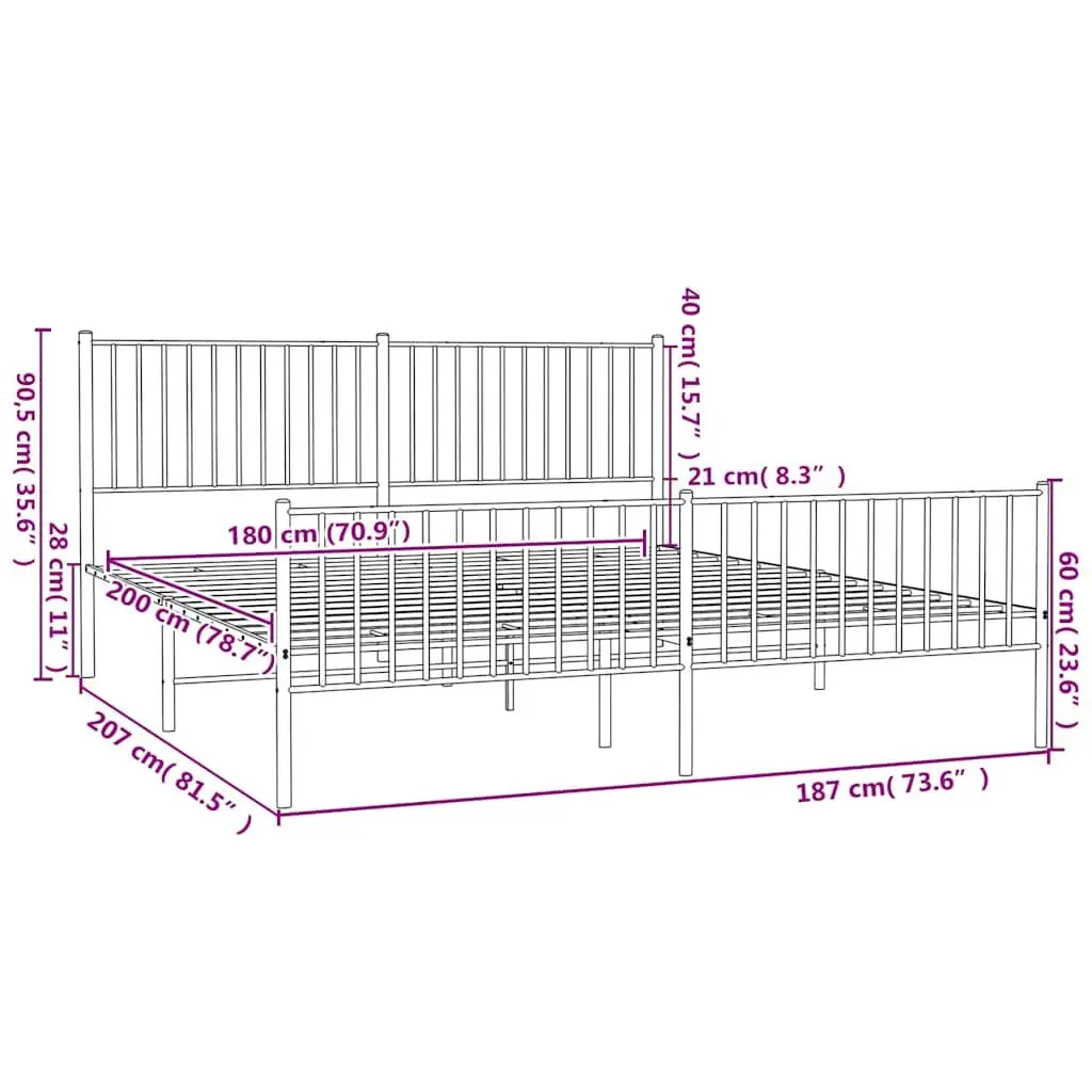 Black Steel King Size Bed Frame 183x203 cm