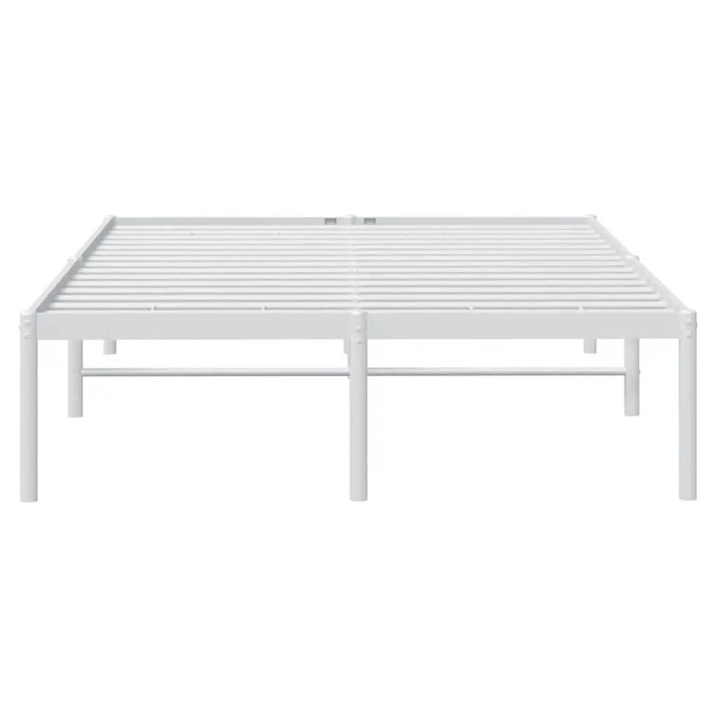 Metal Bed Frame Slatted Base 135x190 cm White Sturdy Steel Platform