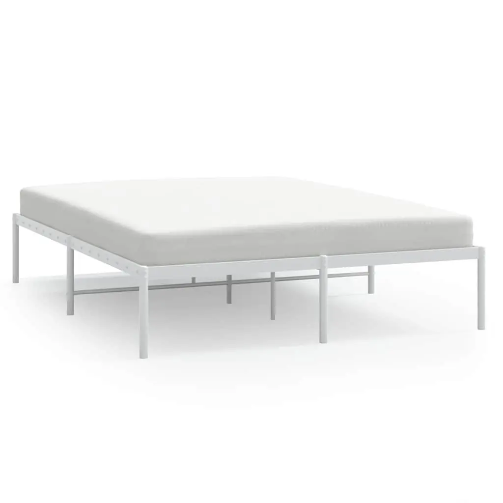 Metal Bed Frame 150x200 cm White Slatted Base Steel Bedroom Furniture