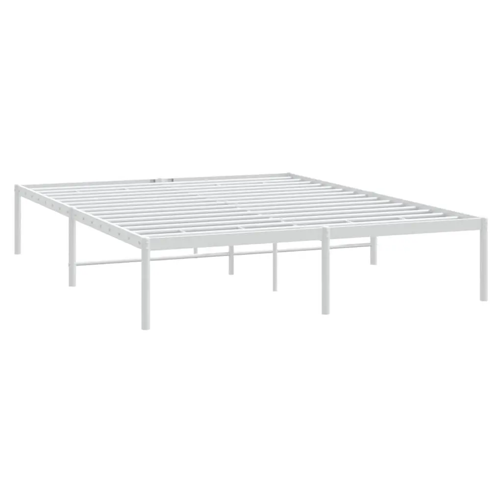 Metal Bed Frame 150x200 cm White Slatted Base Steel Bedroom Furniture