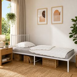 Reliable White Metal Bed Frame with Storage 90x190 cm