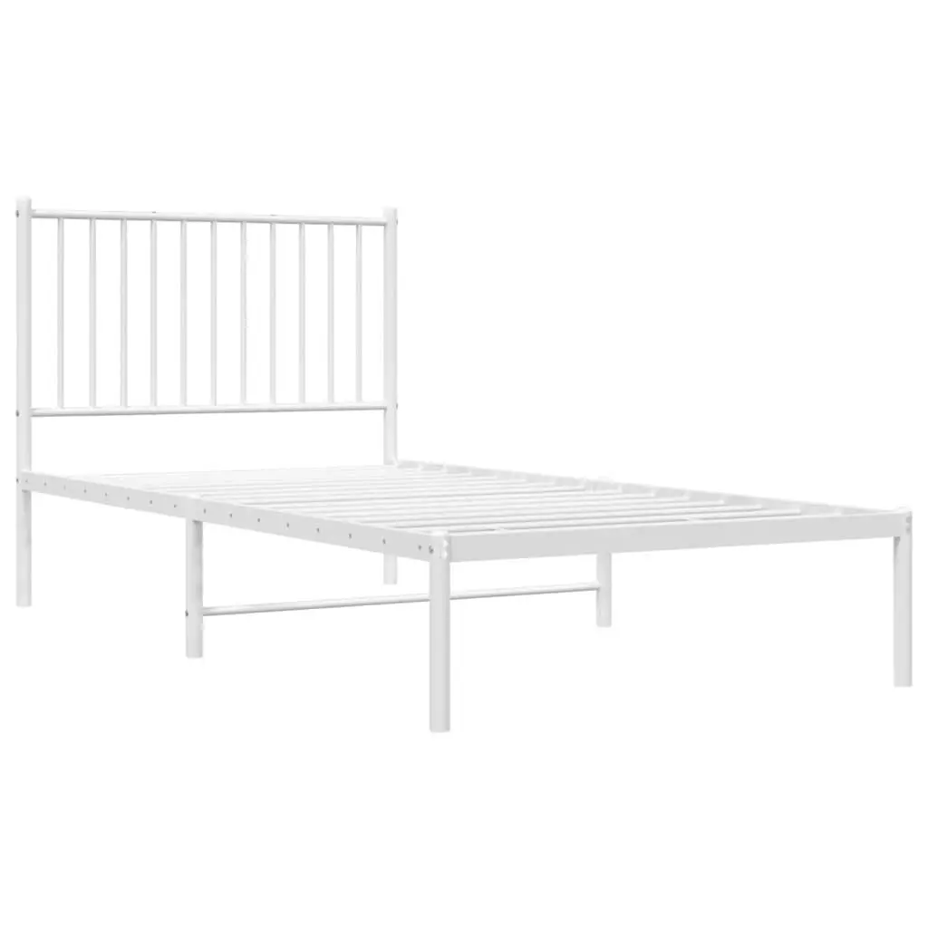 Metal Bed Frame White 90x190 cm with Headboard Slatted Base Storage