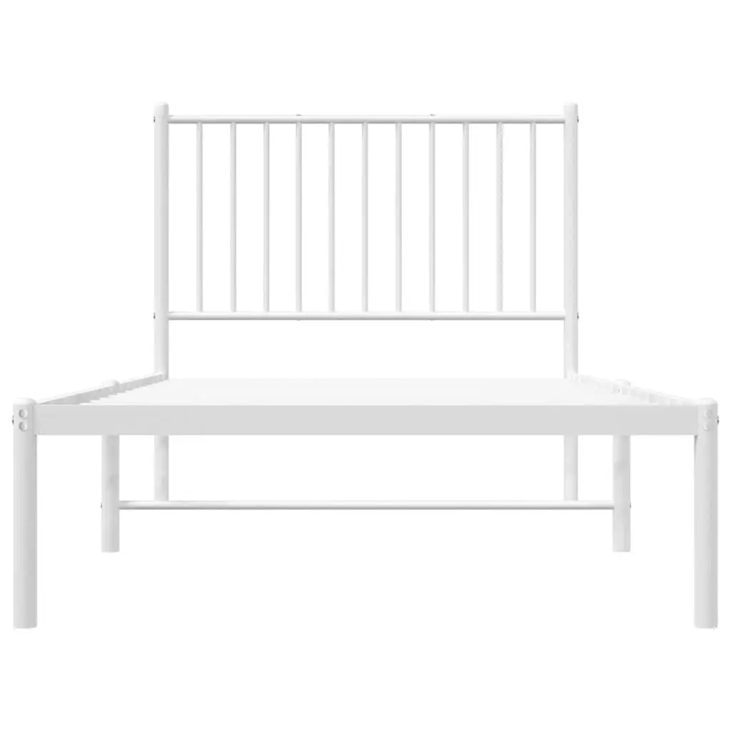 Metal Bed Frame White 90x190 cm with Headboard Slatted Base Storage