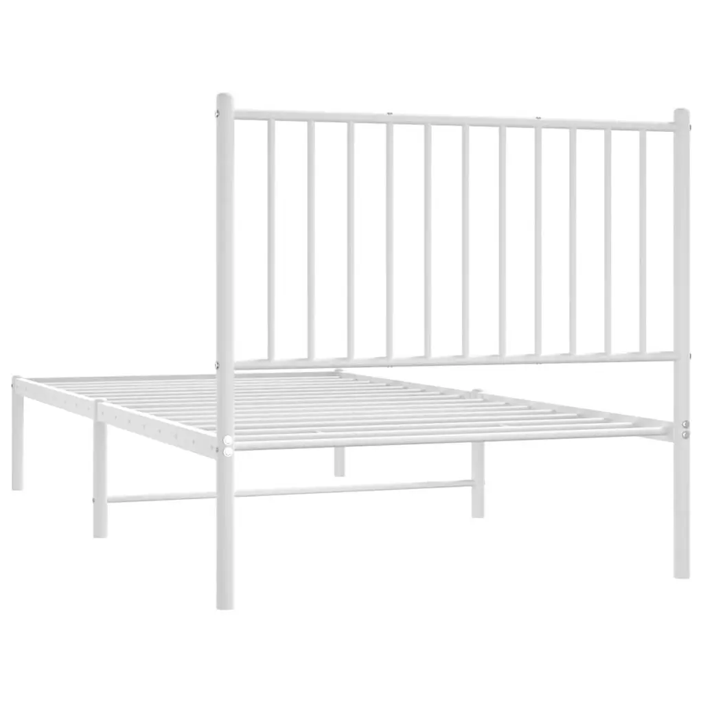Metal Bed Frame White 90x190 cm with Headboard Slatted Base Storage