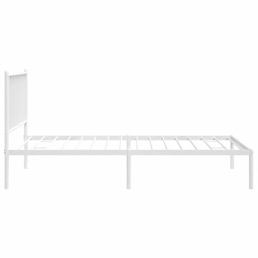 Metal Bed Frame White 90x190 cm with Headboard Slatted Base Storage