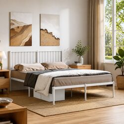 Reliable White Metal Bed Frame 135x190 cm with Storage