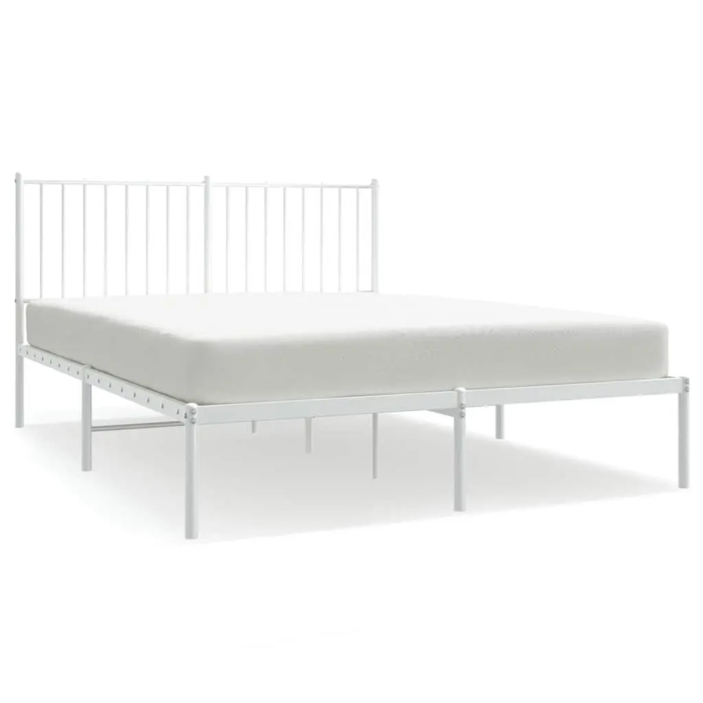 Metal Bed Frame with Headboard Storage Space 135x190 cm White