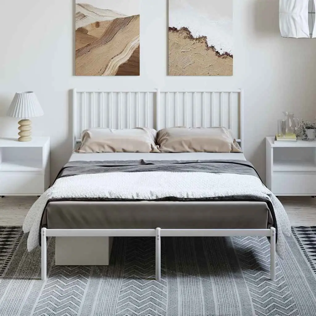 Metal Bed Frame with Headboard Storage Space 135x190 cm White