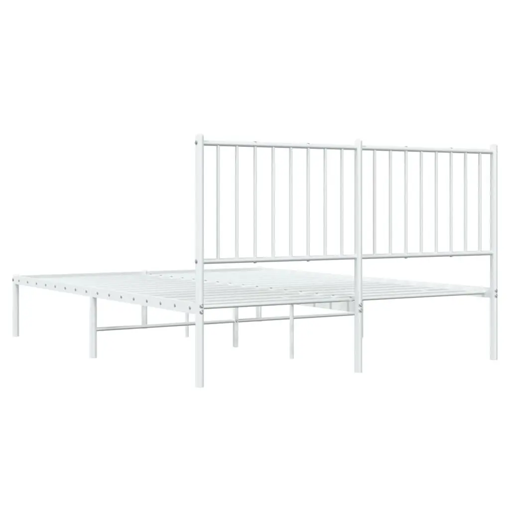 Metal Bed Frame with Headboard Storage Space 135x190 cm White