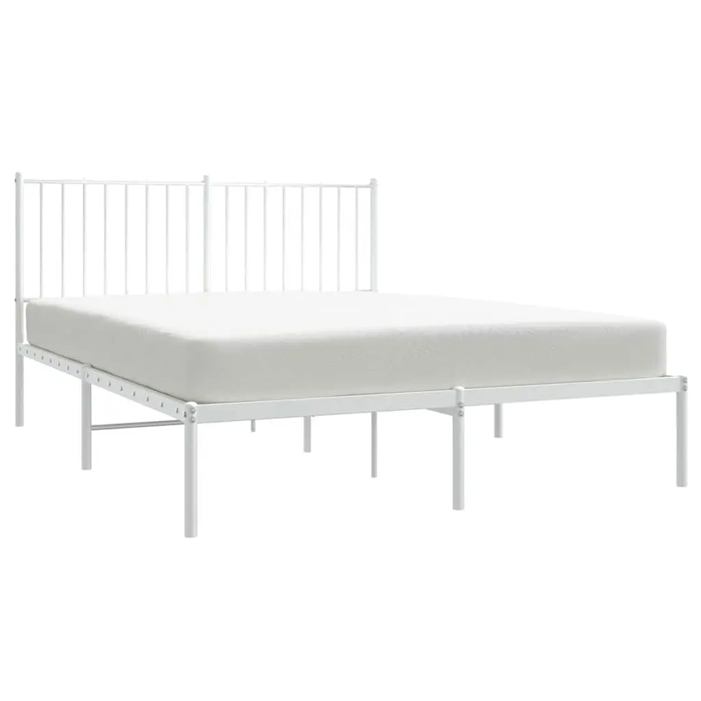 Metal Bed Frame with Headboard Storage Space 135x190 cm White
