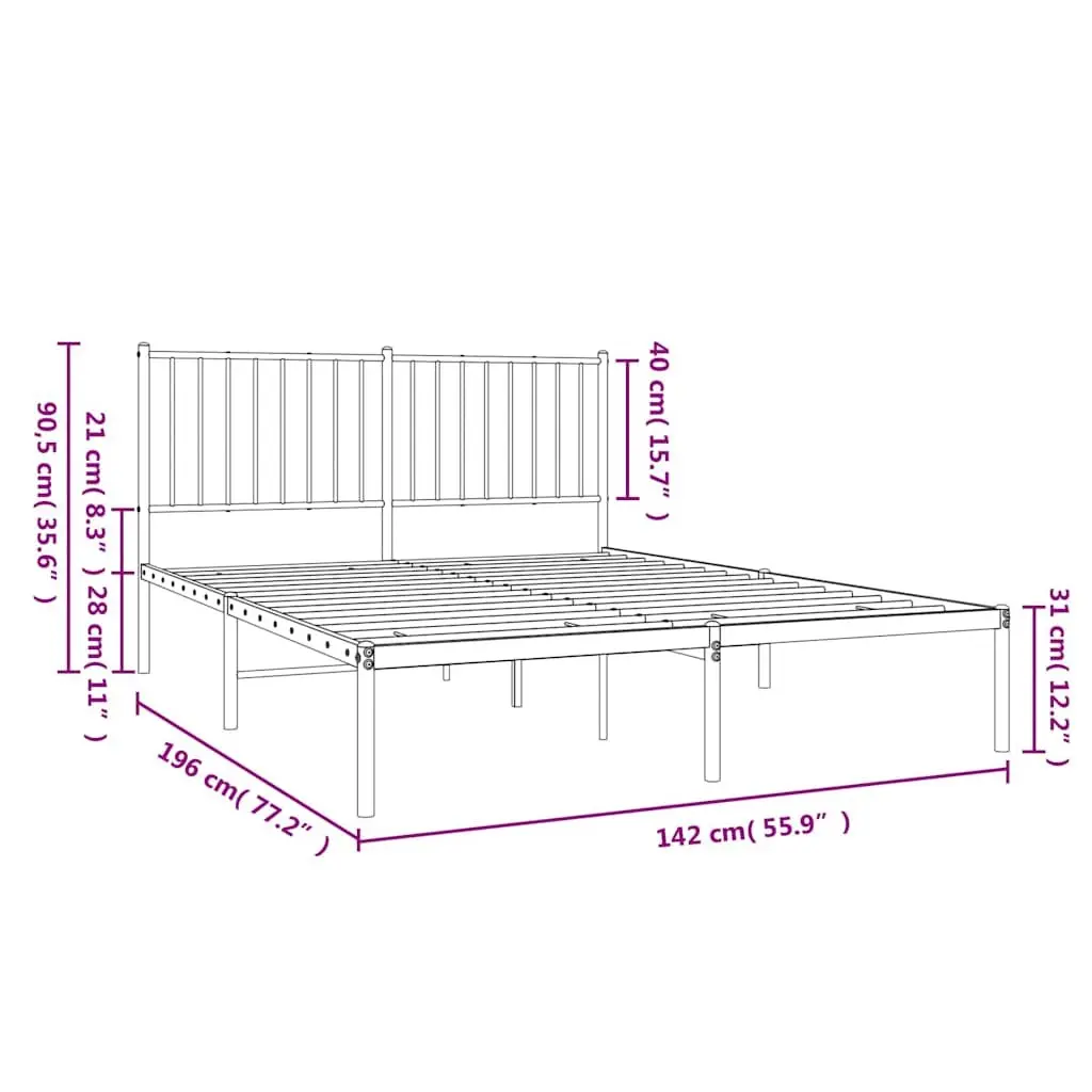 Metal Bed Frame with Headboard Storage Space 135x190 cm White