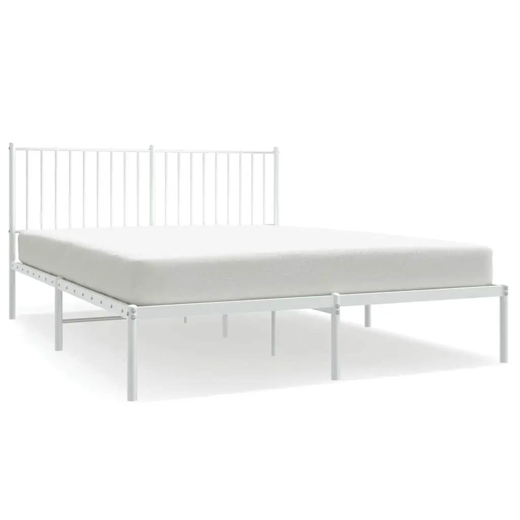 White Metal Bed Frame 150x200 cm with Storage