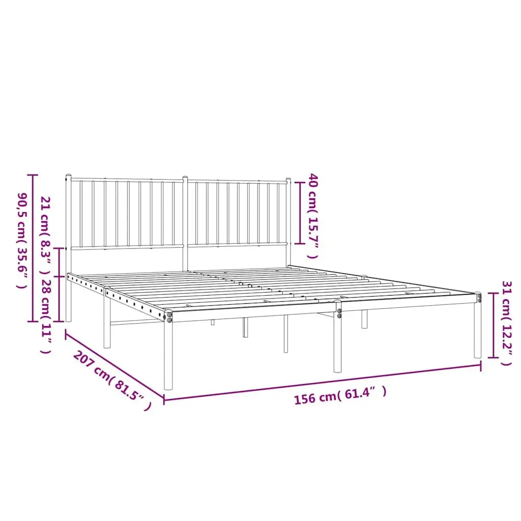 White Metal Bed Frame 150x200 cm with Storage